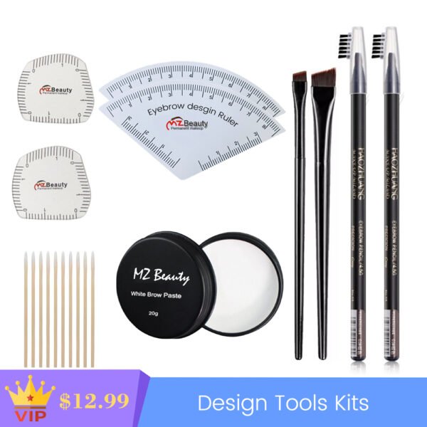 Professional Eyebrow Mapping Kit with Fan Ruler Pencils Paste Brow Design Tool for Tattoo PMU Artist